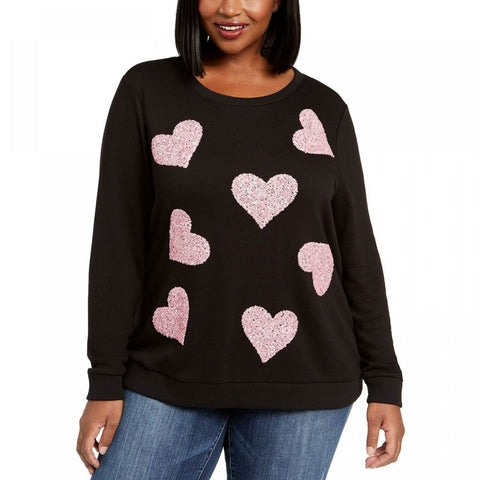 INC International Concepts Women's Plus Size Sequin Heart Sweatshirt