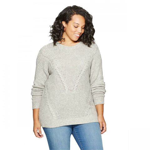 Ava & Viv Women's Plus Size Crewneck Cable Pullover Sweater