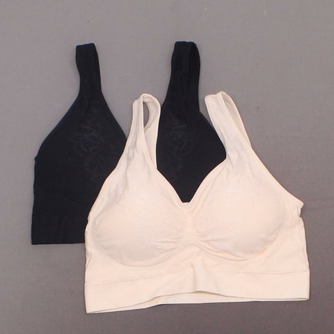 Rhonda Shear 2 Pack Jacquard Ahh Bras With Removable Pads Black/ Nude Large