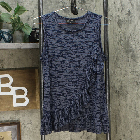 DG2 by Diane Gilman Women's Burnout Ruffle Tank Navy Medium