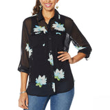 NWT G By Giuliana Womens Printed Ruffle-Pocket Button-Up Shirt. 689663 X-Large