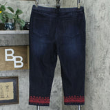 NWT Denim & Co. Perfect Denim Pull-On Crop Jeans With Embroidery. A349207 14