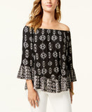 Style & Co Women's Geo Off-The-Shoulder Top Black Medium