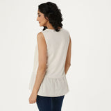 LOGO by Lori Goldstein Plus Size Lace Front Knit Back Peplum Tank Top