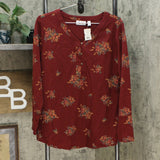 Denim & Co. Women's V-Neck Printed Waffle Knit Henley Shirt