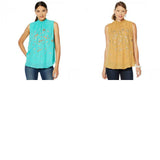 Sheryl Crow Women's Embroidered Mock Neck Blouse