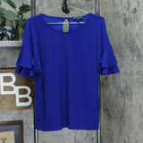 INC International Concepts Ruffled Sleeve Popover Top Bright Blue PXL
