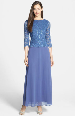 Alex Evenings Mock Two-Piece 3/4 Sleeve Full Length A-Line Gown