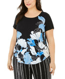 Alfani Plus Size Rounded Hem Floral T-Shirt Black / Blue Plus 0X