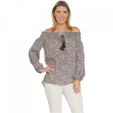 G.I.L.I. Women's Plus Size Off The Shoulder Smocked Top With Tassels