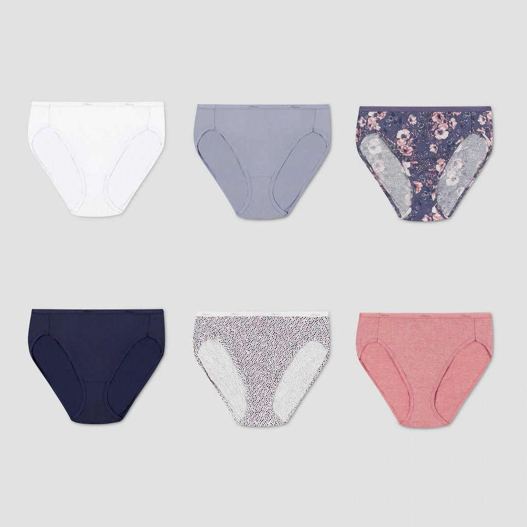 Hanes Women's 6pk Hi-Cut Underwear PP43WB - Blue/Purple/White 9 6