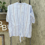 Charter Club Women's Linen Striped Button Front Tie Blouse