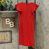 DKNY Women's Ruffle Sleeve V-Neck Ruched Front Sheath Dress