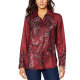 DG2 by Diane Gilman Women's Charmeuse Animal Print Button Blouse