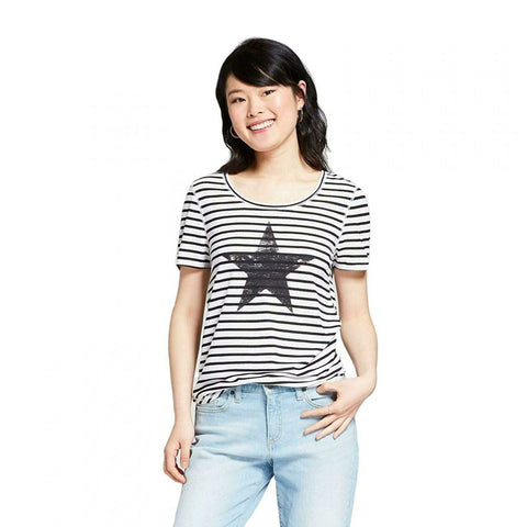 New Grayson Threads Women s Short Sleeve Striped Star Print T-Shirt Medium