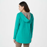 LOGO by Lori Goldstein Lounge French Terry Zip Front Hoodie Jade Medium