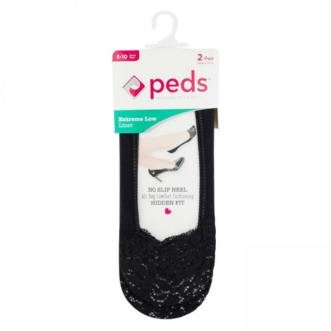 Peds Women's 2 Pack Lace Top Extreme Low Liner Socks