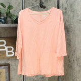 Denim & Co. Essentials Women's V Neck 3/4 Sleeve Top Soft Peach Large