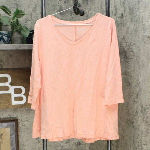 Denim & Co. Essentials Women's V Neck 3/4 Sleeve Top Soft Peach Large