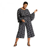 Ava & Viv Women's Plus Size Floral Print Bell Sleeve Jumpsuit