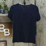 DG2 by Diane Gilman Women's Mesh Insert V Neck T-Shirt Navy Small