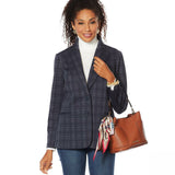 DG2 by Diane Gilman Ponte Knit Boyfriend Blazer Jacket Navy Plaid 3X