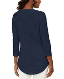 JM Collection Women's Wavy Texture 3/4 Sleeve Top With Chain