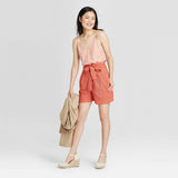 A New Day Women's High Rise Eyelet Paperbag Shorts Coral 2