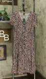 Wild Fable Women's Floral Print Short Sleeve V-Neck Button-Down Midi Dress