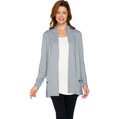 LOGO by Lori Goldstein Women's Plus Size Zipper Detail French Terry Cardigan