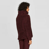 A New Day Women's Sherpa Pullover Cowl Neck Sweater Burgundy XS