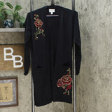 Jamie Gries Women's Floral Embroidered Duster Sweater Black Small