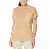 DG2 by Diane Gilman Women's Slub Burnout Pocket T-Shirt Khaki Plus 1X