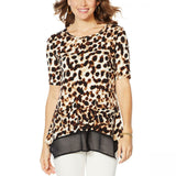Nina Leonard Women's Mixed Media Tunic Top With Pockets Neutral Animal Medium
