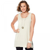 WynneLayers Women's Jersey Knit Sleeveless Tier Tunic Top Canvas Medium
