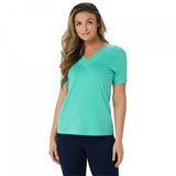 Denim & Co. Women's Plus Essentials Crossover V-Neck Short Sleeve Top