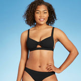 Shade & Shore Women's Knot-Front Crepe Textured Bralette Bikini Top