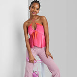 Wild Fable Women's Woven Halter Tank Top Orange / Berry Pink M