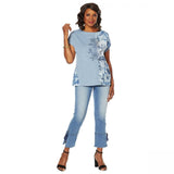 NWT DG2 By Diane Gilman Mixed Media Embroidered Tee With Front Seam. 679738 S