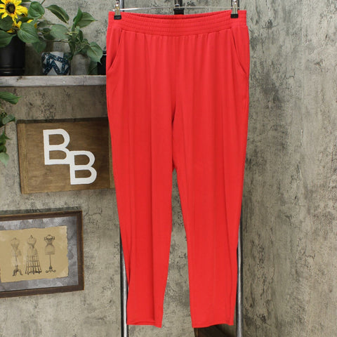 IMAN Women's Global Chic Ankle Pants With Pockets Red Large