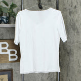 Lemon Way Women's Scalloped Edge Slub Knit Top White Medium