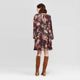 Xhilaration Women's Floral Print Scoop Neck Button Front Mini Dress