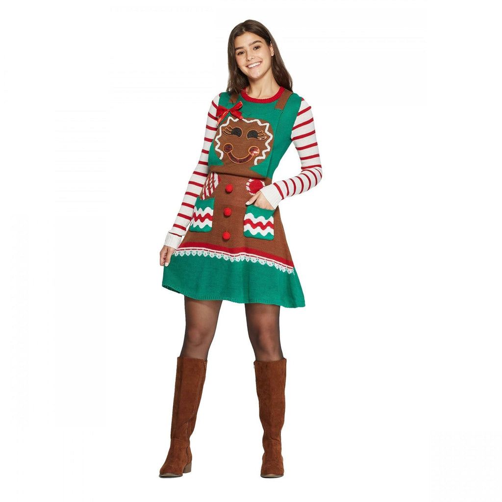 Born Famous Women's Gingerbread Apron Ugly Christmas Sweater Dress – Biggybargains