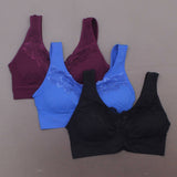 Rhonda Shear 3 Pack Seamless Bras With Lace And Back Closure Jewel Tones Large