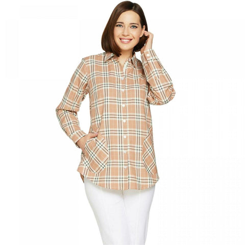 Joan Rivers Women's Plus Size Plaid Shirt With Back Button Detail