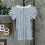 Style & Co. Crochet Trim Flutter Sleeve Knit Top White / Blue Black Small