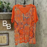 DG2 by Diane Gilman Burnout Printed And Embellished Top Rust Paisley Plus 2X