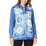 DG2 by Diane Gilman Women's Printed Charmeuse Button Up Blouse