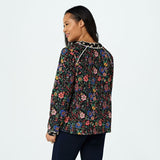 LOGO by Lori Goldstein Women's Picot Trim Mixed Print Jacket Black Medium