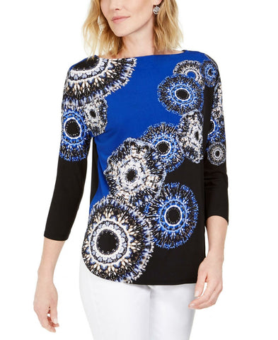 JM Collection Women's Tie Dye Metallic Accents Boat Neck Knit Top